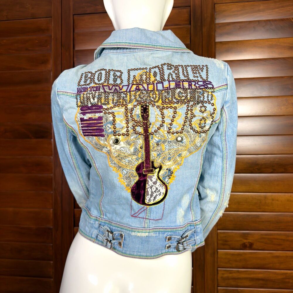 Y2K true vintage studded denim jacket Bob Marley and the wailers size small